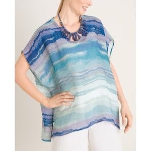 Chicos Poncho 100% Linen Flowy Ombre Top. Oversized Sz S-M